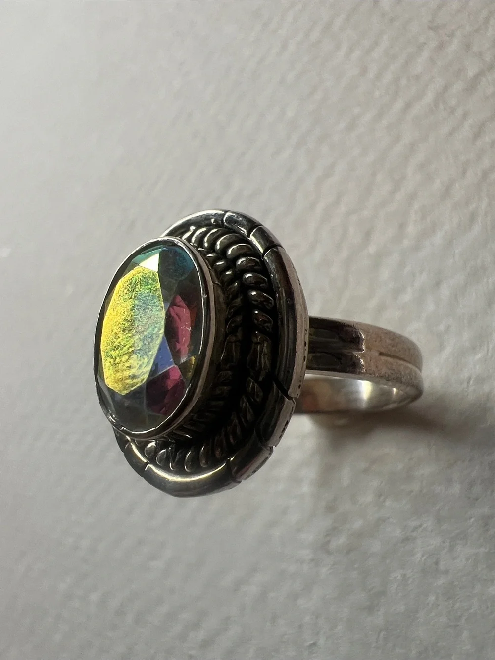 Sterling Silver Aura Glass Stone Statement Ring - Iridescent